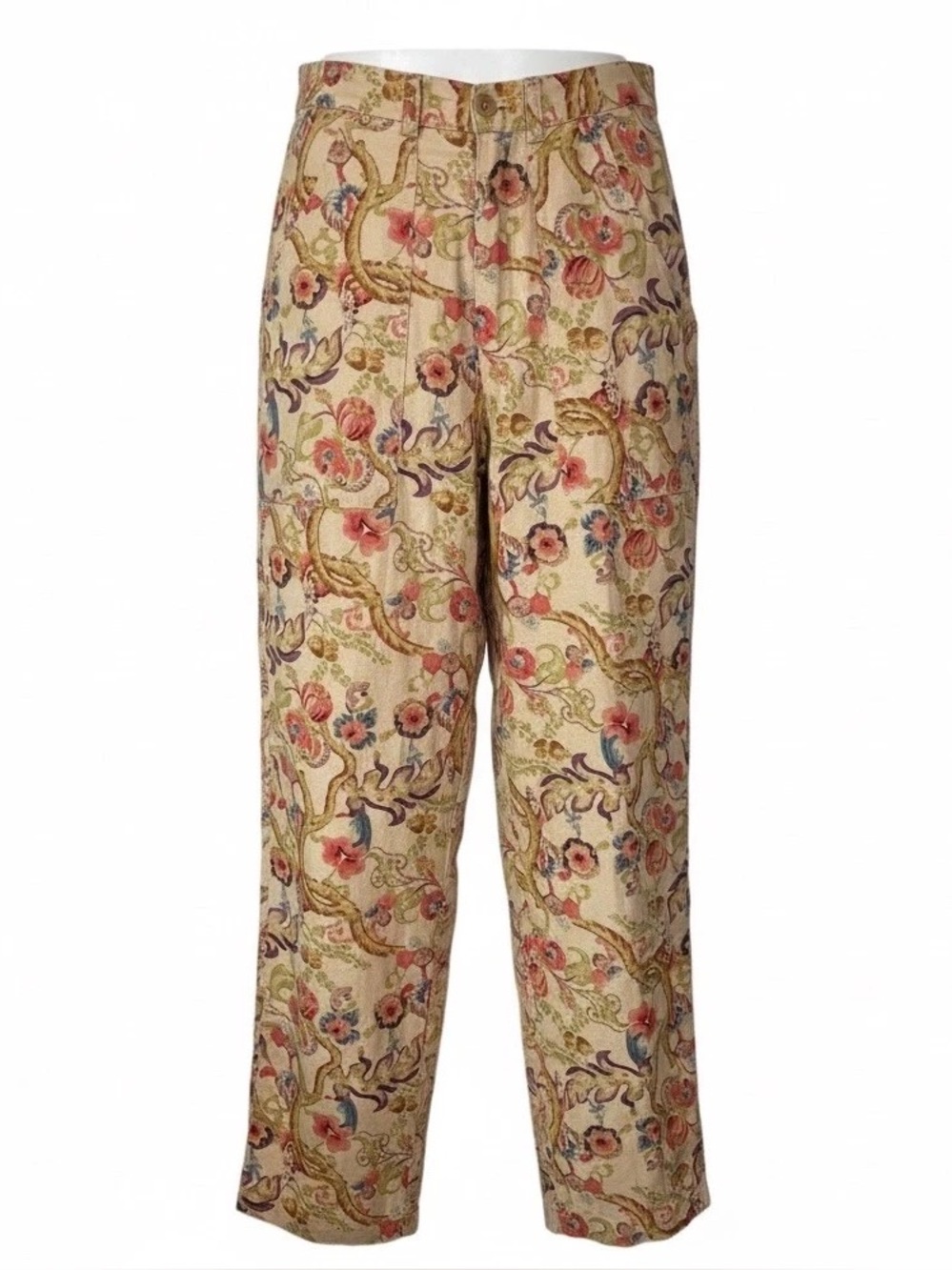 Vintage Banana Republic Floral Linen Pants Women's 10 High Rise 80s 90s